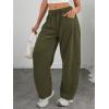 imageATHMILE Barrel Sweatpants Women Fall Fashion Wide Leg Pants 2025 Baggy Lounge Comfy Flowy Sweat Pants with PocketsArmy Green