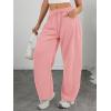 imageATHMILE Barrel Sweatpants Women Fall Fashion Wide Leg Pants 2025 Baggy Lounge Comfy Flowy Sweat Pants with PocketsPink