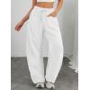 imageATHMILE Barrel Sweatpants Women Fall Fashion Wide Leg Pants 2025 Baggy Lounge Comfy Flowy Sweat Pants with PocketsWhite