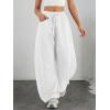 imageATHMILE Barrel Sweatpants Women Fall Fashion Wide Leg Pants 2025 Baggy Lounge Comfy Flowy Sweat Pants with PocketsWhite