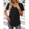 imageATHMILE Womens V Neck Short Sleeve Summer T Shirts Curved Hem Plain Top BeachBlack