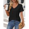 imageATHMILE Womens V Neck Short Sleeve Summer T Shirts Curved Hem Plain Top BeachBlack