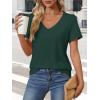 imageATHMILE Womens V Neck Short Sleeve Summer T Shirts Curved Hem Plain Top BeachDeepgreen