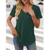 imageATHMILE Womens V Neck Short Sleeve Summer T Shirts Curved Hem Plain Top BeachDeepgreen