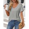 imageATHMILE Womens V Neck Short Sleeve Summer T Shirts Curved Hem Plain Top BeachGrey