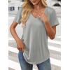 imageATHMILE Womens V Neck Short Sleeve Summer T Shirts Curved Hem Plain Top BeachGrey