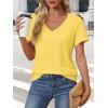 imageATHMILE Womens V Neck Short Sleeve Summer T Shirts Curved Hem Plain Top BeachLemon