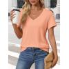 imageATHMILE Womens V Neck Short Sleeve Summer T Shirts Curved Hem Plain Top BeachLightpink
