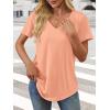 imageATHMILE Womens V Neck Short Sleeve Summer T Shirts Curved Hem Plain Top BeachLightpink