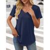 imageATHMILE Womens V Neck Short Sleeve Summer T Shirts Curved Hem Plain Top BeachNavy