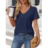 imageATHMILE Womens V Neck Short Sleeve Summer T Shirts Curved Hem Plain Top BeachNavy