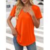 imageATHMILE Womens V Neck Short Sleeve Summer T Shirts Curved Hem Plain Top BeachOrange