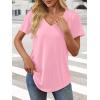 imageATHMILE Womens V Neck Short Sleeve Summer T Shirts Curved Hem Plain Top BeachPink