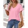 imageATHMILE Womens V Neck Short Sleeve Summer T Shirts Curved Hem Plain Top BeachPink