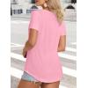 imageATHMILE Womens V Neck Short Sleeve Summer T Shirts Curved Hem Plain Top BeachPink