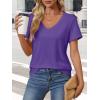 imageATHMILE Womens V Neck Short Sleeve Summer T Shirts Curved Hem Plain Top BeachPurple