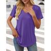 imageATHMILE Womens V Neck Short Sleeve Summer T Shirts Curved Hem Plain Top BeachPurple