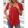 imageATHMILE Womens V Neck Short Sleeve Summer T Shirts Curved Hem Plain Top BeachRed