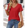 imageATHMILE Womens V Neck Short Sleeve Summer T Shirts Curved Hem Plain Top BeachRed