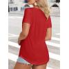 imageATHMILE Womens V Neck Short Sleeve Summer T Shirts Curved Hem Plain Top BeachRed