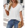 imageATHMILE Womens V Neck Short Sleeve Summer T Shirts Curved Hem Plain Top BeachWhite