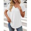 imageATHMILE Womens V Neck Short Sleeve Summer T Shirts Curved Hem Plain Top BeachWhite