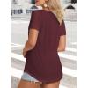 imageATHMILE Womens V Neck Short Sleeve Summer T Shirts Curved Hem Plain Top BeachWinered