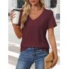 imageATHMILE Womens V Neck Short Sleeve Summer T Shirts Curved Hem Plain Top BeachWinered