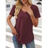 imageATHMILE Womens V Neck Short Sleeve Summer T Shirts Curved Hem Plain Top BeachWinered
