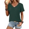 imageATHMILE Womens V Neck Short Sleeve Summer T Shirts Curved Hem Plain Top BeachDeepgreen