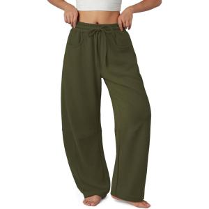 imageATHMILE Barrel Sweatpants Women Fall Fashion Wide Leg Pants 2025 Baggy Lounge Comfy Flowy Sweat Pants with PocketsArmy Green