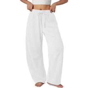 imageATHMILE Barrel Sweatpants Women Fall Fashion Wide Leg Pants 2025 Baggy Lounge Comfy Flowy Sweat Pants with PocketsWhite