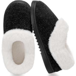 imageATHMILE Fuzzy Fluffy Slippers for Women Memory Foam Knit Womens Slippers NonSlip Bedroom Indoor Outdoor House slippers Shoes for Woman Closed BackBlack