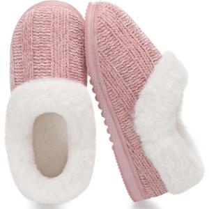 imageATHMILE Fuzzy Fluffy Slippers for Women Memory Foam Knit Womens Slippers NonSlip Bedroom Indoor Outdoor House slippers Shoes for Woman Closed BackPink