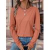 imageATHMILE Womens Long Sleeve Shirts Pleated Crew Neck Casual Fall Fashion Tops Loose Fit Lightweight Girls Outfits ClothesRust