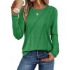 imageATHMILE Womens Long Sleeve Shirts Pleated Crew Neck Casual Fall Fashion Tops Loose Fit Lightweight Girls Outfits ClothesGreen