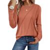 imageATHMILE Womens Long Sleeve Shirts Pleated Crew Neck Casual Fall Fashion Tops Loose Fit Lightweight Girls Outfits ClothesRust