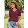 imageATHMILE Short Sleeve V Neck Sweaters Dressy Casual Blouses Lightweight Thin Knit Fashion Shirts Summer Tops for WomenWine
