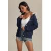 imageATHMILE Womens Cardigan Sweaters Casual Long Sleeve Button Down Crewneck Casual Knit Cropped Fall Winter Jackets ClothesDark Blue