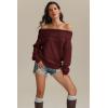 imageATHMILE Womens Off The Shoulder Sweaters Oversized Batwing Sleeve Loose Pullover Fall Outfits Winter Fashion Tops 2025Wine Red