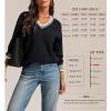 imageATHMILE Womens Sweaters V Neck Long Sleeve Contrast Knit Casual Pullover Fall Winter Outfits Cute Tops 2025Black