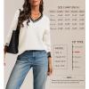 imageATHMILE Womens Sweaters V Neck Long Sleeve Contrast Knit Casual Pullover Fall Winter Outfits Cute Tops 2025White