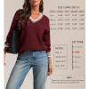 imageATHMILE Womens Sweaters V Neck Long Sleeve Contrast Knit Casual Pullover Fall Winter Outfits Cute Tops 2025Wine Red
