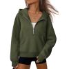 imageATHMILE Womens Hoodies Long Sleeve Fleece Quarter Zip Pullover Workout Oversized Sweatshirt Fall Winter Crop Jacket Tops 2025Armygreen