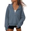 imageATHMILE Womens Hoodies Long Sleeve Fleece Quarter Zip Pullover Workout Oversized Sweatshirt Fall Winter Crop Jacket Tops 2025Greyblue