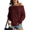 imageATHMILE Womens Off The Shoulder Sweaters Oversized Batwing Sleeve Loose Pullover Fall Outfits Winter Fashion Tops 2025Wine Red