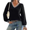 imageATHMILE Womens Sweaters V Neck Long Sleeve Contrast Knit Casual Pullover Fall Winter Outfits Cute Tops 2025Black