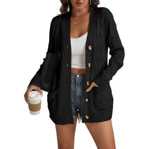 imageATHMILE Cardigan Sweaters for Women Fashion Open Front Cardigans 2025 Fall Outfits Womens Long Sleeve Cable Knit Button CoatsBlack