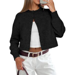 imageATHMILE Cropped Cardigan Sweaters for Women Lightweight Crop Knit Y2k Fall Outfits Fashion Clothes 2025Black