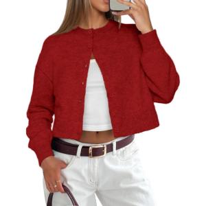 imageATHMILE Cropped Cardigan Sweaters for Women Lightweight Crop Knit Y2k Fall Outfits Fashion Clothes 2025Red